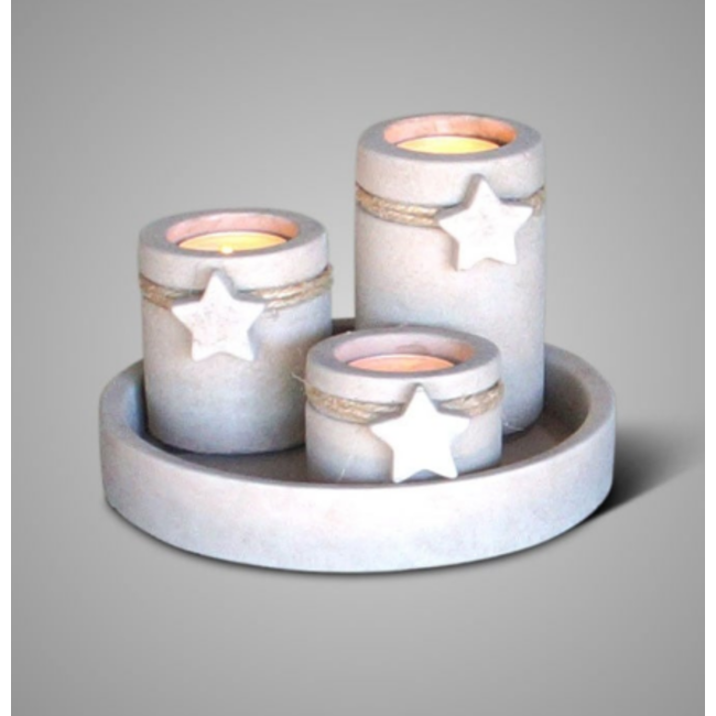 Plate with 3 tealightcups Star Majestic Taupe D.17 H.13