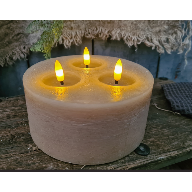 Countryfield # Led kaars Beige - 3 vlammen - 15 x 7 cm