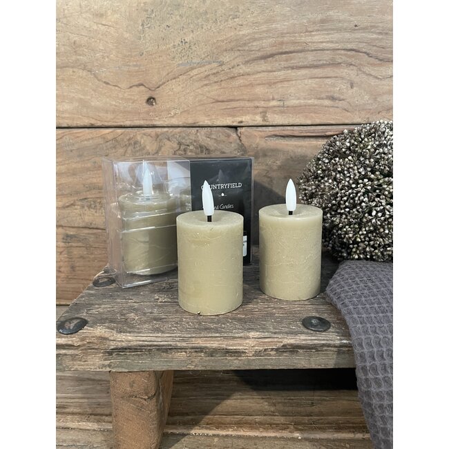Set van 2 ledkaarsen taupe/beige - 5 x 6,5 cm - excl. 2AAA batterijen
