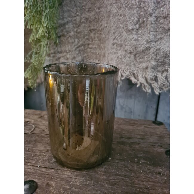 Cylinder - bubbelglas - bruin - 8 x 11 cm