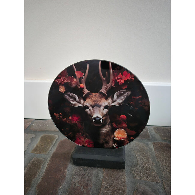 ## wordt niet verzonden  - Mix - Glasplaat rond incl houder - 18 x 20 cm - diverse afbeeldingen mogelijk