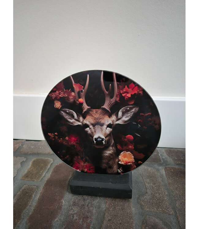 ## wordt niet verzonden  - Mix - Glasplaat rond incl houder - 18 x 20 cm - diverse afbeeldingen mogelijk