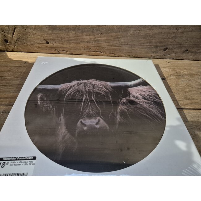 Mix - Glasplaat rond incl houder - 30 x 32 cm - diverse afbeeldingen mogelijk