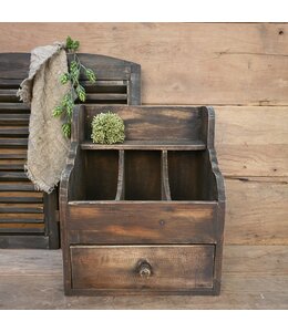 # Donkere houten gruttersbak met lade - 37 x 25 x 45 cm