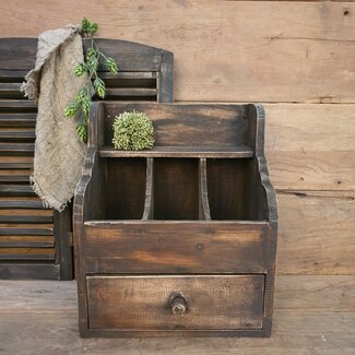 Donkere houten gruttersbak met lade - 37 x 25 x 45 cm