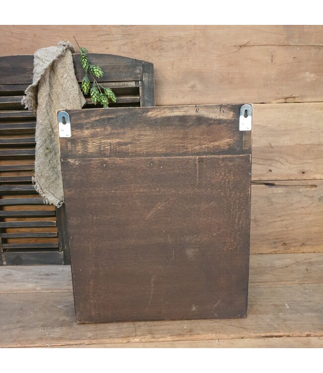 # Donkere houten gruttersbak met lade - 37 x 25 x 45 cm