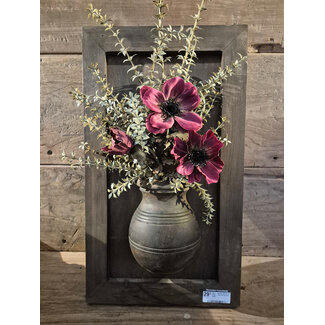 Houten paneel met vaas - 30 x 50 cm compleet met bloemen