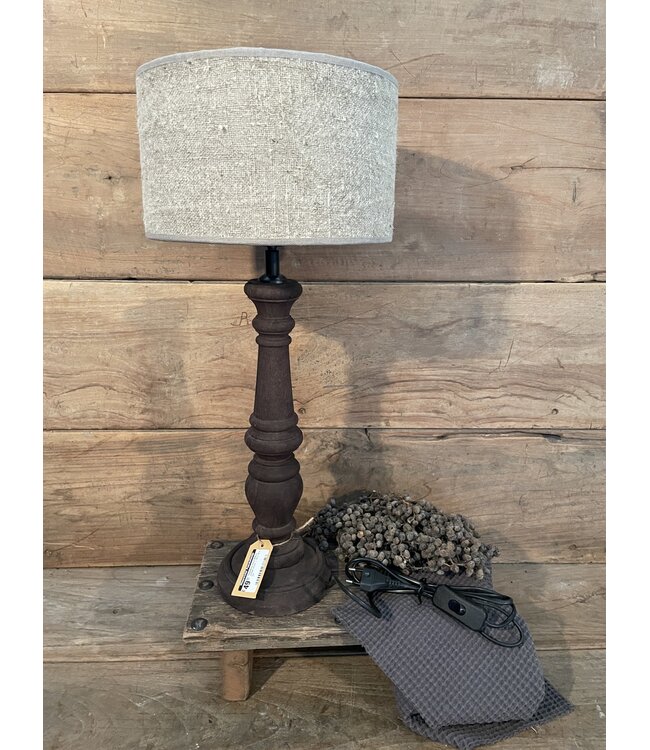 Tafellamp hout Miami umber bruin -14 x 14 x 35 cm