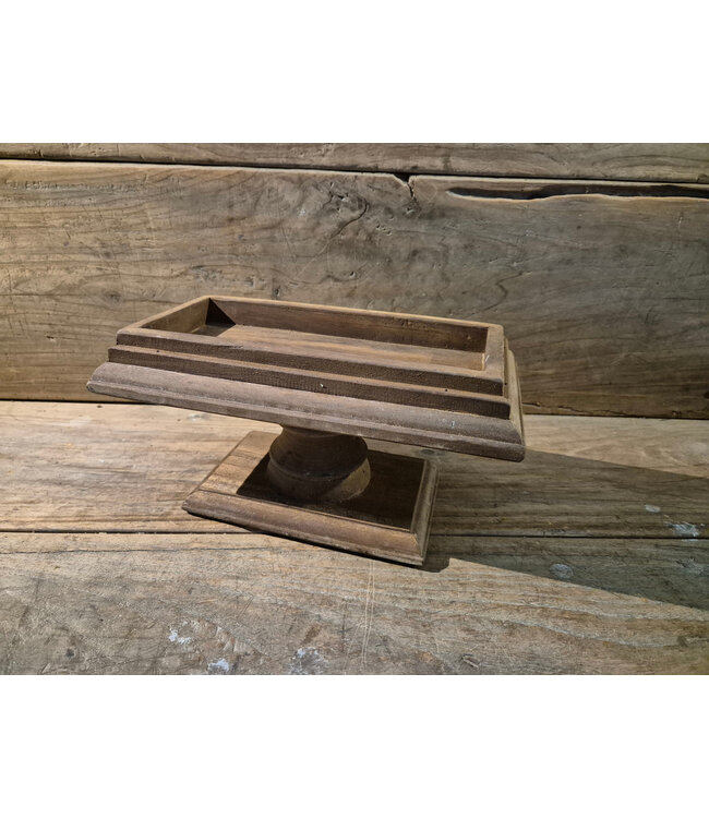 Bruin houten plateau op voet - 27 x 15 x 15 cm