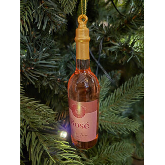 Kerstbal fles rosé - 13,5 cm