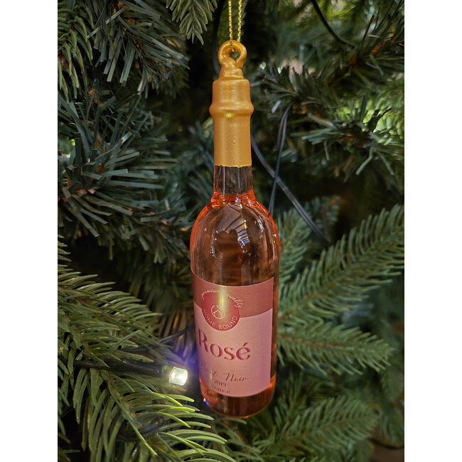 Kerstbal fles rosé - 13,5 cm