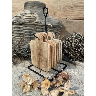 Rek met houten onderzetters vierkant - 11.5x11.5x21.5cm