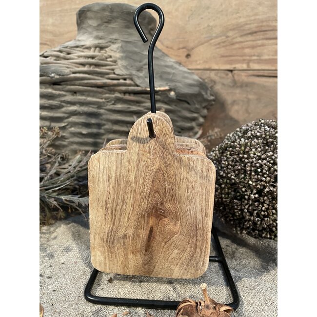Rek met houten onderzetters vierkant - 11.5x11.5x21.5cm