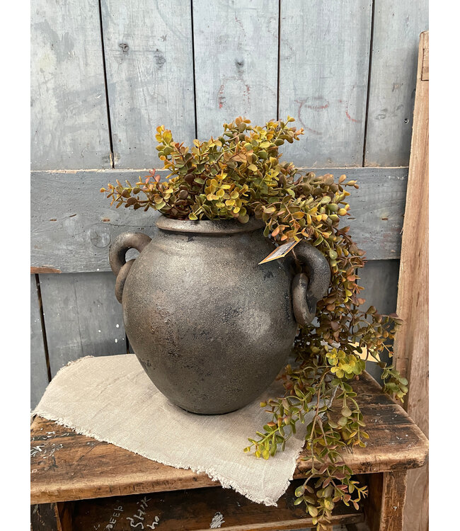 Pot - aardewerk - (black and sand) met oren en ringen - ca. 34 x 30 x 28 cm