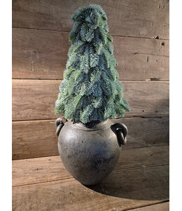 # Pot - aardewerk - (black and sand) met oren en ringen - ca. 37 x 34 x 34 cm