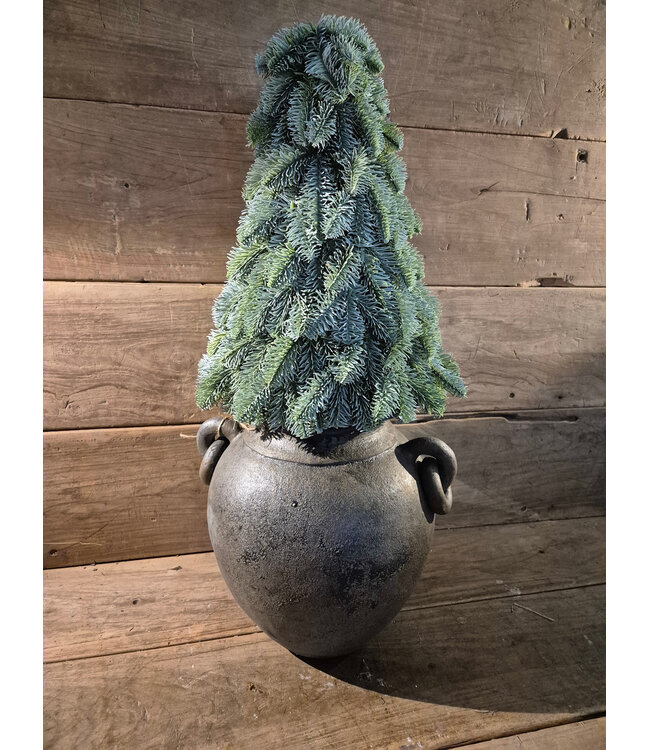 # Pot - aardewerk - (black and sand) met oren en ringen - ca. 37 x 34 x 34 cm