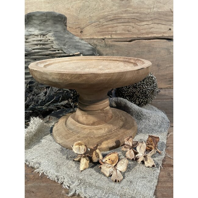 # Ronde houten schaal op voet - naturel - 25 x 15 cm