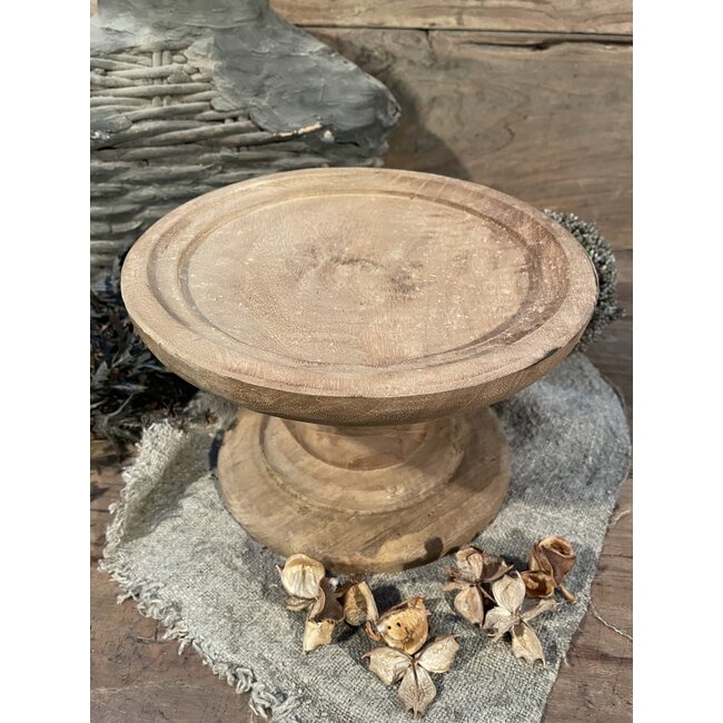 # Ronde houten schaal op voet - naturel - 25 x 15 cm