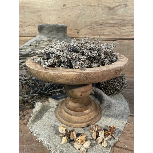 # Ronde houten schaal op voet - naturel -30 x 20 cm