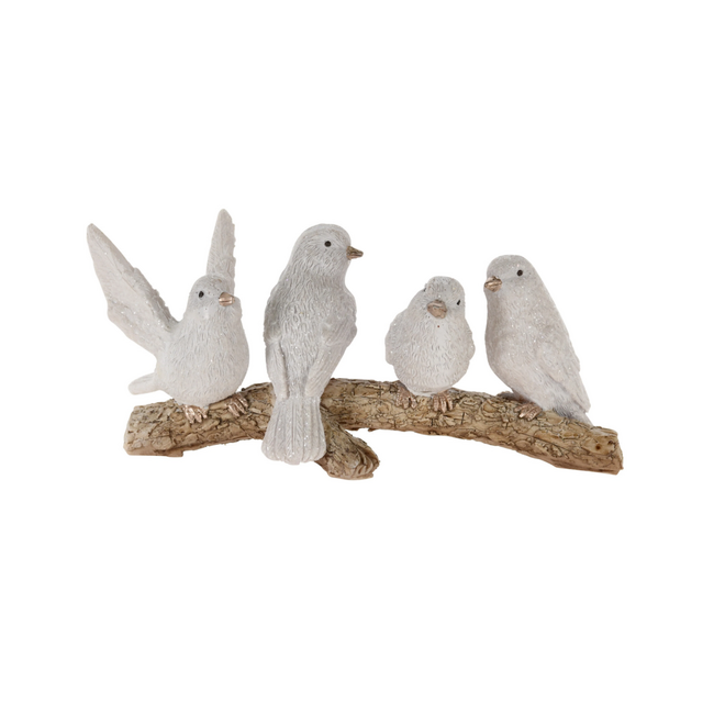 VOGELS OP TAK POLYRESIN 16X7X7CM WIT