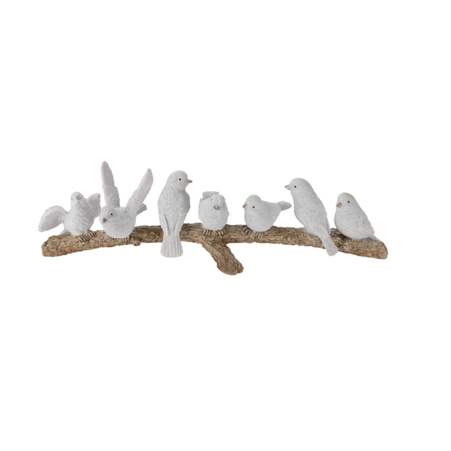 VOGELS OP TAK POLYRESIN 30X7X8CM WIT
