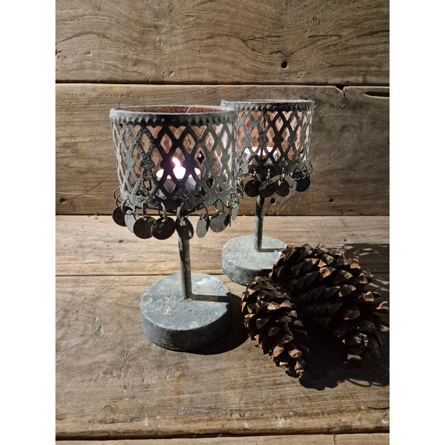 Countryfield # Kandelaar - munt - grijs - 10 x 21,5 cm - per stuk