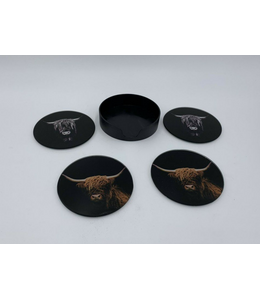 Set/4 glazen onderzetters Ø10cm Buffalo Black/Brown