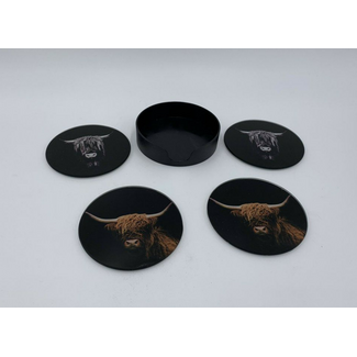 Set/4 glazen onderzetters Ø10cm Buffalo Black/Brown