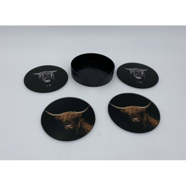 Set/4 glazen onderzetters Ø10cm Buffalo Black/Brown