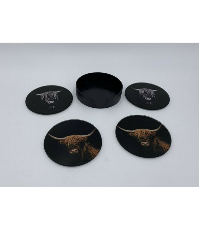 # Set/4 glazen onderzetters Ø10cm Buffalo Black/Brown