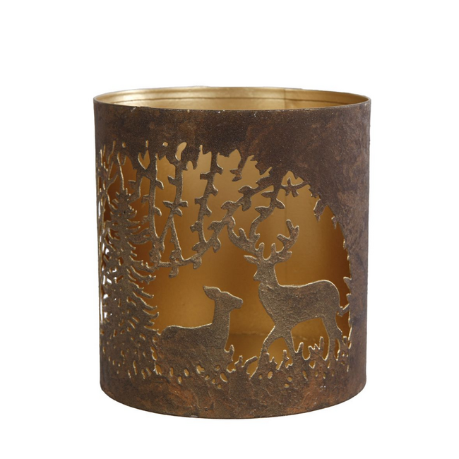 # Theelichthouder "Hert" S antiek bruin metaal 9x9x10cm