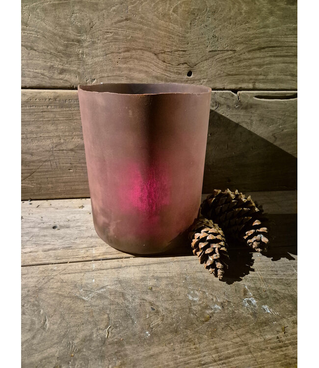 Cylinder - windlicht - glas - roest - 20 x 24 cm