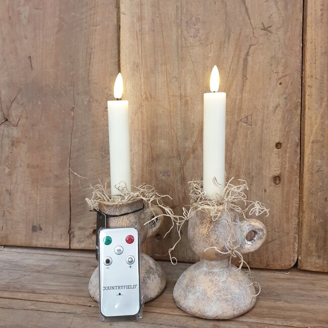 Countryfield # Korte dinerkaars rustiek Ø2,2CM LED ro Lyon S s2 creme-L2B2H15CM