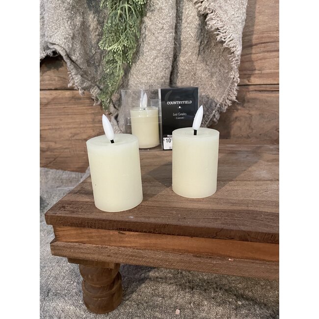 Countryfield Set van 2 stompkaars Ø5CM LED ro Lyon s2 crème-L5B5H9CM