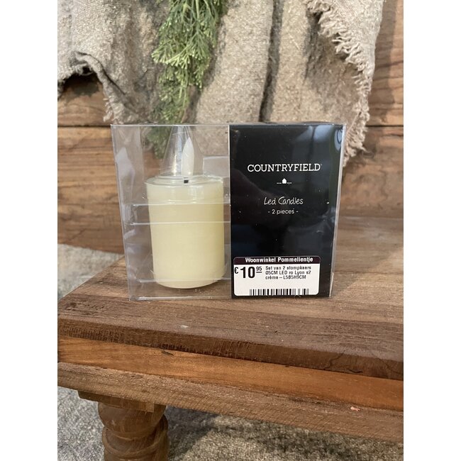Countryfield # Set van 2 stompkaars Ø5CM LED ro Lyon s2 crème-L5B5H9CM