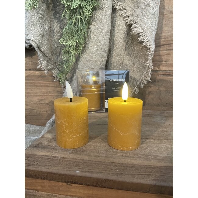 Countryfield # set van 2 Stompkaars Ø5CM LED ro Lyon s2 amber-L5B5H9CM