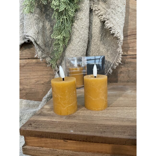 Countryfield # set van 2 Stompkaars Ø5CM LED ro Lyon s2 amber-L5B5H9CM