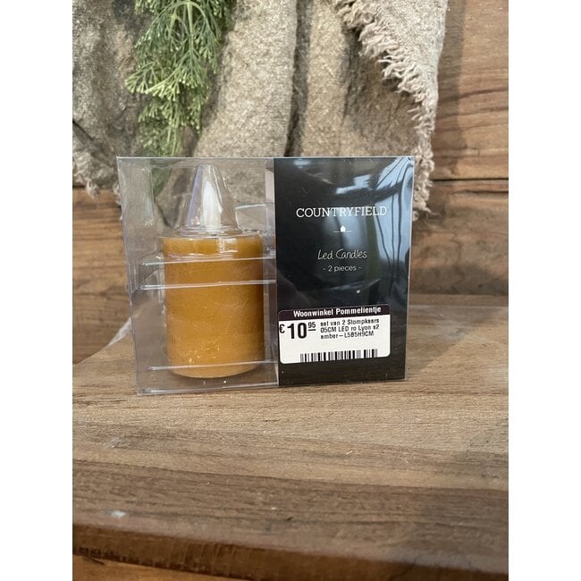Countryfield # set van 2 Stompkaars Ø5CM LED ro Lyon s2 amber-L5B5H9CM