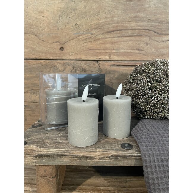 Countryfield # Set van 2 ledkaarsen grijs - 5 x 6,5 cm - excl. 2AAA batterijen