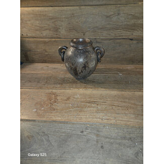 DTT Vaas - met oren en ringen - aardewerk - Choco White - ca. 34 x 30 x 28 cm