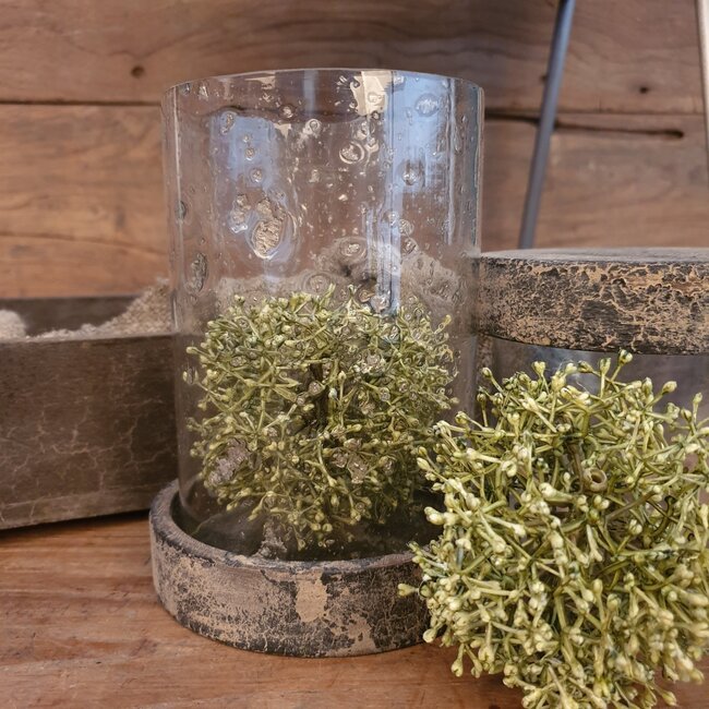 # wordt niet verzonden - Pot/windlicht - deksel hout - 12 x 12 x 16 cm - large - per stuk - grey finish