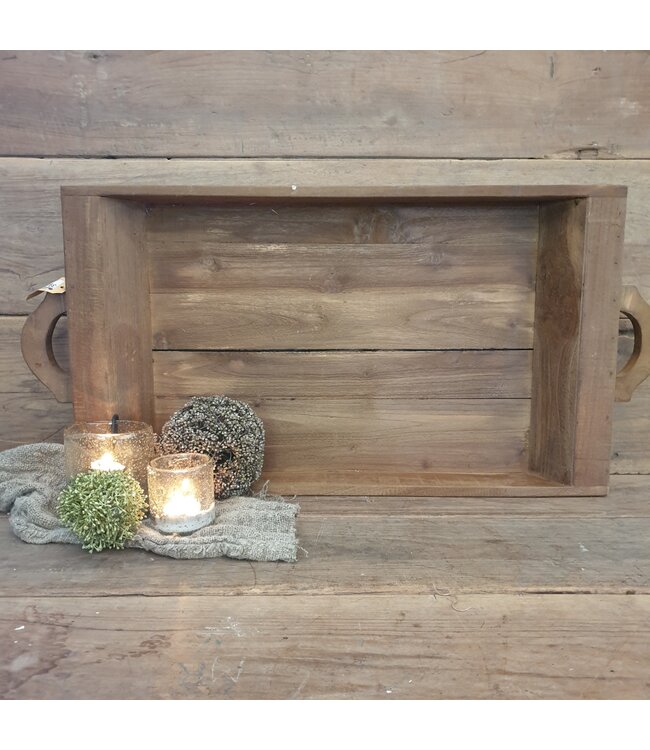 # Grote houten - bak - schaal - tray - 70 (85 incl. handvaten) x 40 x 8 cm