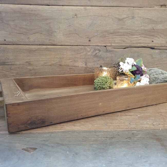 Grote houten - bak - schaal - tray - 70 (85 incl. handvaten) x 40 x 8 cm