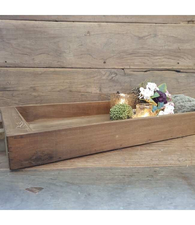 # Grote houten - bak - schaal - tray - 70 (85 incl. handvaten) x 40 x 8 cm