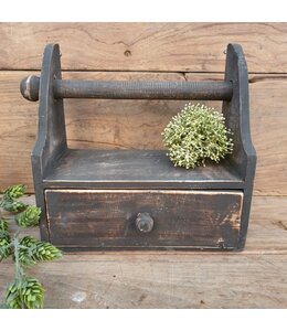 @ Donkere houten keukenrolhouder met lade - 27 x 14 x 27 cm