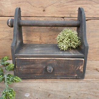 # Donkere houten keukenrolhouder met lade - 27 x 14 x 27 cm