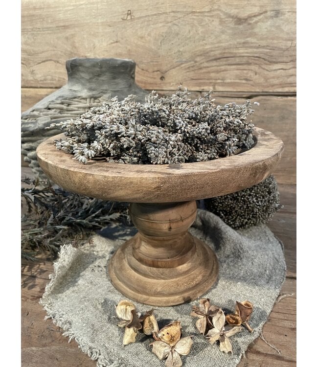 # Ronde houten schaal op voet - naturel -30 x 20 cm