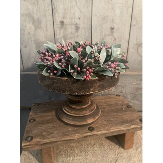 # Rond houten plateau op voet - donker - 24 x 16 cm