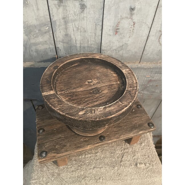 # Rond houten plateau op voet - donker - 24 x 16 cm