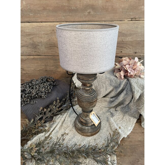 2002 - KKL - Lampenkap - Taupe/creme linnen - 20 x 20 x13 cm